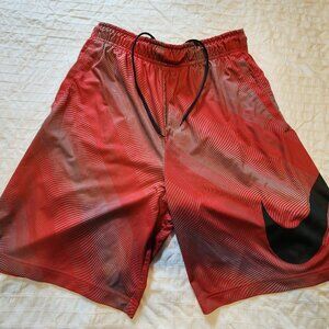 Nike Dri-Fit Red Abstract with Large Black Logo Athletic Shorts, Size Large